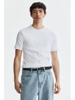 H&M - Men White Slim Fit Ribbed T-Shirt