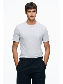 H&M - Men Grey Slim Fit Ribbed T-Shirt