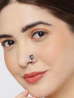 OOMPH - Oxidised Silver White Pearl Floral Traditional Nose Ring-Nose Pin