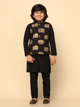 KISAH - Boy Black Kurta and Jacket with Pyjama (Set of 3)