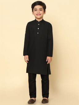 KISAH - Boys Black Solid Cotton Blend Kurta Pyjama Set