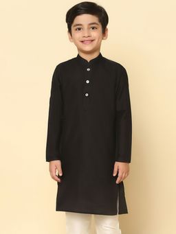 KISAH - Boys Black Solid Cotton Blend Kurta
