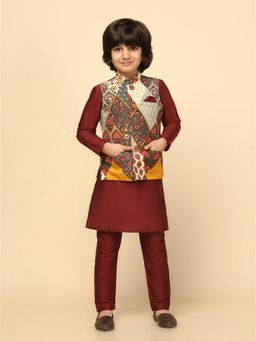 KISAH - Boy Multi Color Kurta and Jacket with Pyjama (Set of 3)