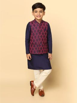KISAH - Boy Purple Kurta and Jacket with Pyjama (Set of 3)