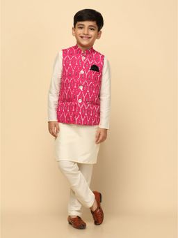 KISAH - Boy Pink Kurta and Jacket with Pyjama (Set of 3)