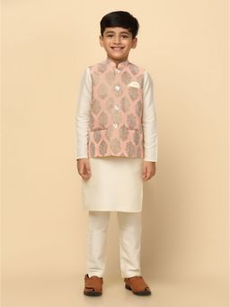KISAH - Boy Peach Kurta and Jacket with Pyjama (Set of 3)
