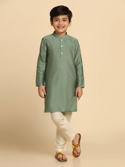 KISAH - Boys Green Solid Cotton Blend Kurta Pyjama Set