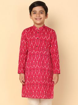KISAH - Boys Pink Printed Cotton Blend Kurta with Ikat Design