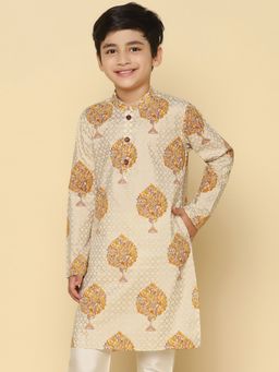 KISAH - Boys Yellow Printed Cotton Blend Kurta with Ethnic Motifs