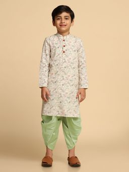 KISAH - Boys Beige Color Printed Kurta and Dhoti