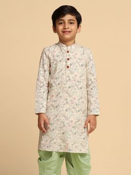 KISAH - Boys Green Printed Cotton Blend Kurta with Kantha Print