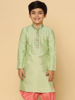 KISAH - Boys Green Solid Cotton Blend Kurta with Thread Work