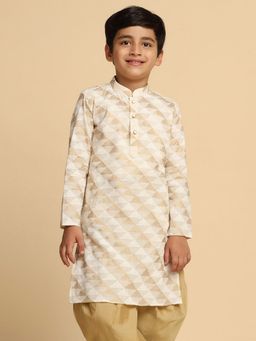 KISAH - Boys White & Gold Printed Cotton Blend Kurta with Geometric Pattern