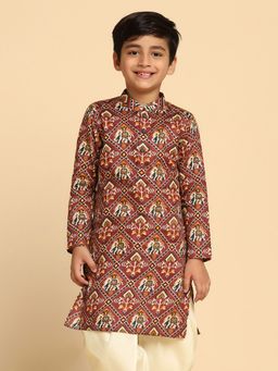 KISAH - Boys Pink Printed Cotton Blend Kurta with Patola Print