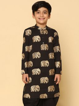 KISAH - Boys Black Printed Cotton Blend Kurta with Animal Print