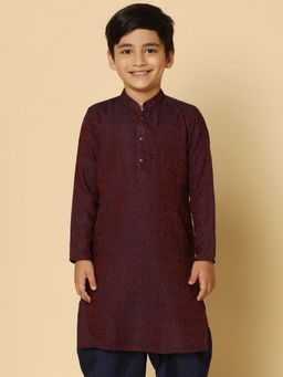 KISAH - Boys Purple Textured Cotton Blend Kurta with Paisley Design