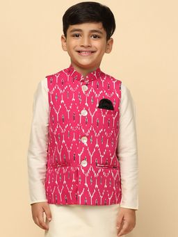 KISAH - Boys Pink Printed Cotton Blend Nehru Jacket with Geometric Pattern