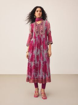 Ritu Kumar - Purple Khizan Kurta With Leggings And Dupatta