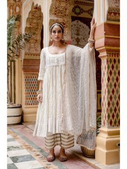 Gulabo Jaipur - Ivory Cotton Sequined Anarkali Kurta With Jacket With Pant And Dupatta