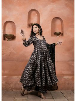 Gulabo Jaipur - Black Cotton Printed Anarkali Kurta With Pant And Dupatta