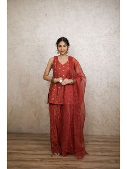 Gulabo Jaipur - Red Cotton Embroidered Top With Pant And Dupatta