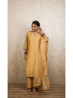 Gulabo Jaipur - Gold Cotton Mirror Work Kurta With Pant And Dupatta