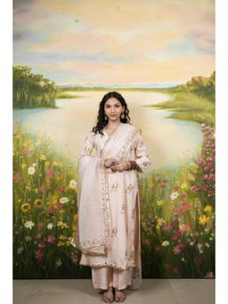Gulabo Jaipur - Peach Cotton Sequined Kurta With Pant And Dupatta