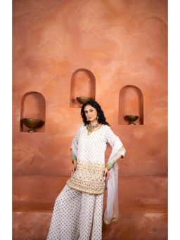 Gulabo Jaipur - White Cotton Sequined Kurta With Sharara And Dupatta