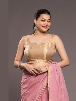 Sutra Art of Clothing - Golden Padma Pure Silk Banarasi Woven Stitched Blouse