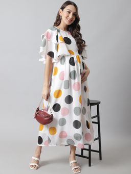 Moms Maternity - Womens Maternity Georgette White Polka Print Maxi Dress