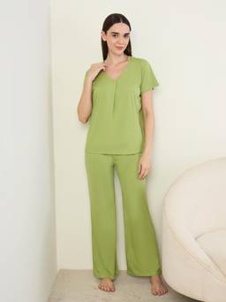 Sweet Dreams - Women Solid Top with Pyjama Green