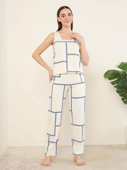 Sweet Dreams - Women Modern Geometric Print Sleeveless Top with Pyjama White