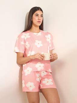 Sweet Dreams - Women Floral Printed Top with Shorts Peach