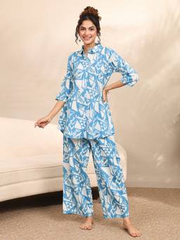 Libas - Blue Abstract Printed Shirt with Palazzo