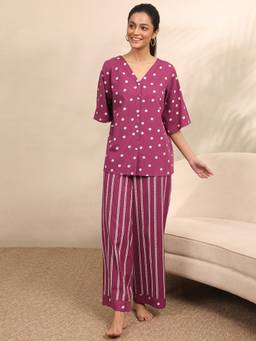Libas - Burgundy Printed Shirt with Palazzo