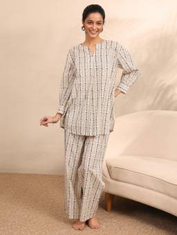 Libas - Off White Ethnic Motif Printed Kurti with Palazzo