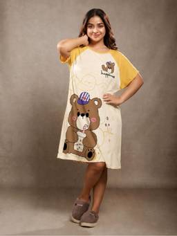 CrossKulture - Short Sleeve Nightdress For Women Yellow