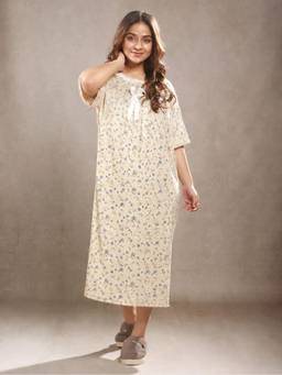 CrossKulture - Short Sleeve Nightdress For Women Beige