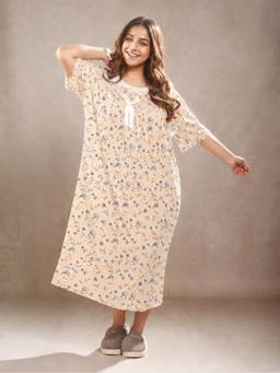CrossKulture - Short Sleeve Nightdress For Women Beige