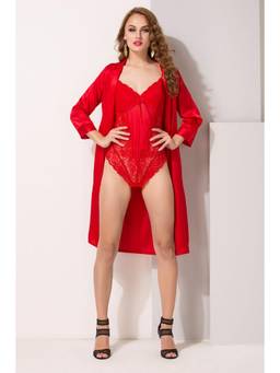 Private Lives - Bold N Beautiful Babydoll And Long Wrap Short Night Gown