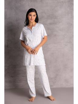 Private Lives - Morning Mist Cotton Top And Pyjama