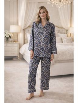 Private Lives - Printed Satin Classic Collar Shirt And Pyjama