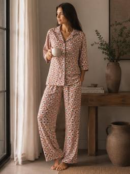 Private Lives - Autumn Mosaic Cotton Shirt And Pyjama