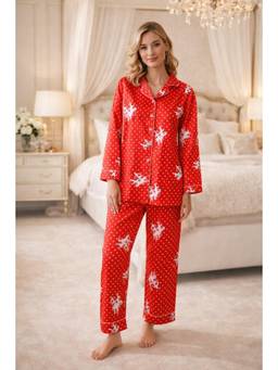 Private Lives - Printed Satin Classic Collar Shirt And Pyjama