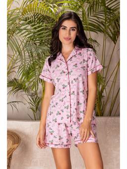Private Lives - Floral Cotton Classic Shirt Collar With Shorts