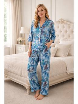 Private Lives - Ocean Mist Satin Shirt And Pyjama