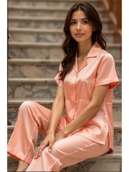 Private Lives - Peach Satin Serenity Shirt And Pyjama