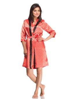 Private Lives - Peach Polka Short Robe With Belt