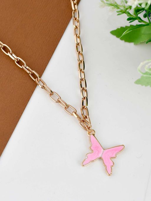 Shoshaa Gold-Platead Pink Enmelad Pendant With Chain