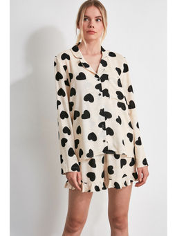 Trendyol - Monochrome Heart Print Frill Short Pyj (Set of 2)